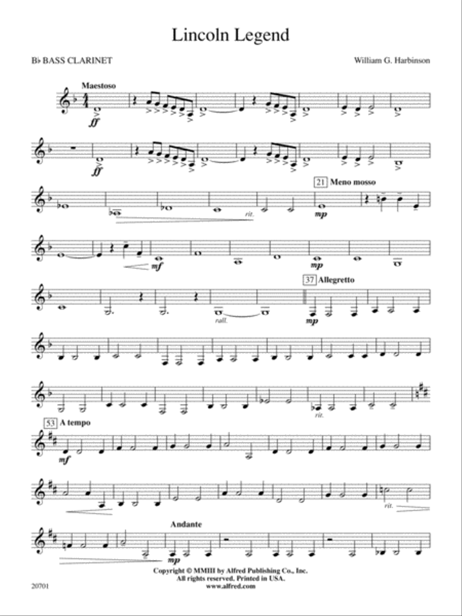 Lincoln Legend: B-flat Bass Clarinet Concert Band scores gallery preview page 1