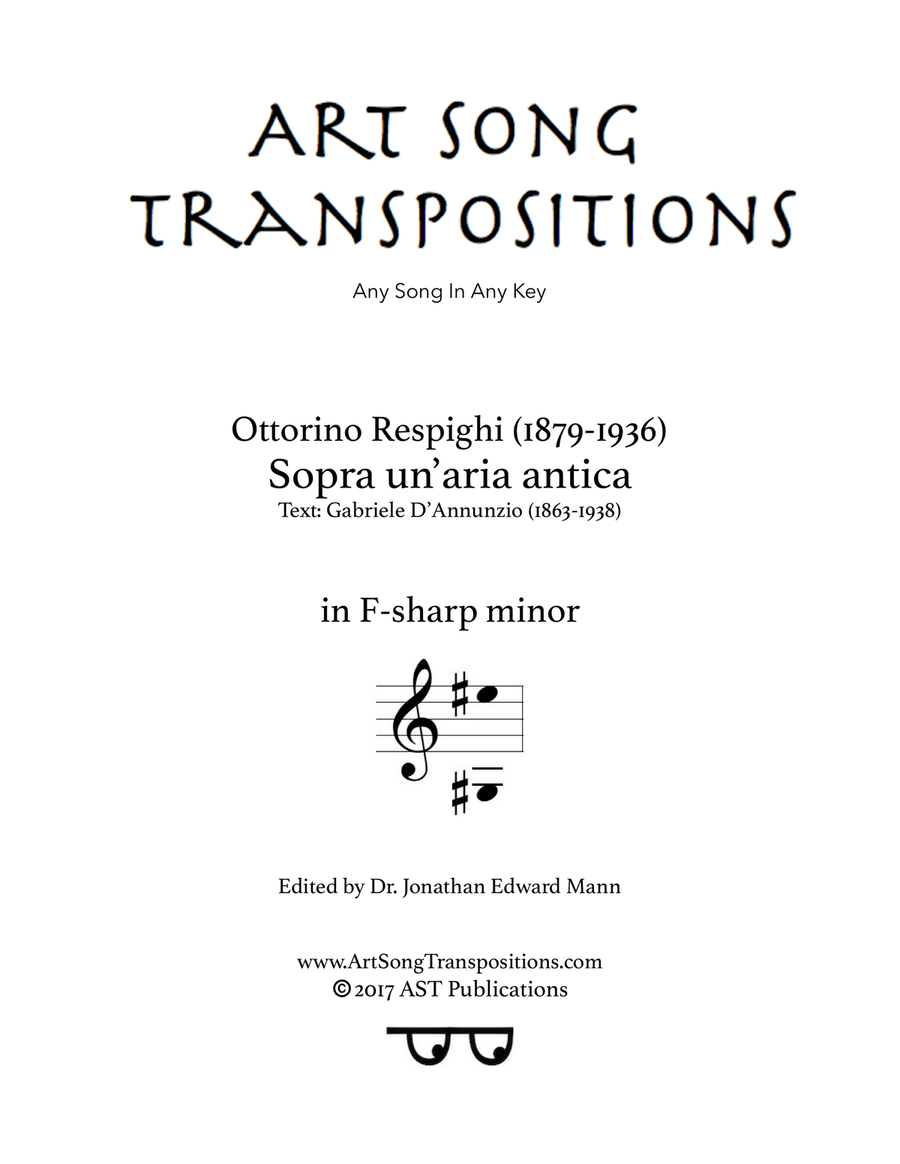 RESPIGHI: Sopra un'aria antica (transposed to F-sharp minor) Piano, Vocal scores gallery preview page 1