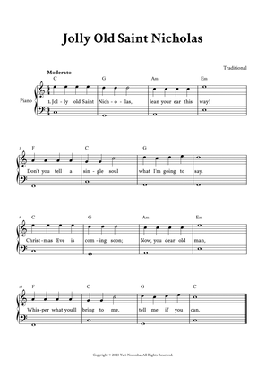 Jolly Old Saint Nicholas - Easy Piano in C (with Lyrics)