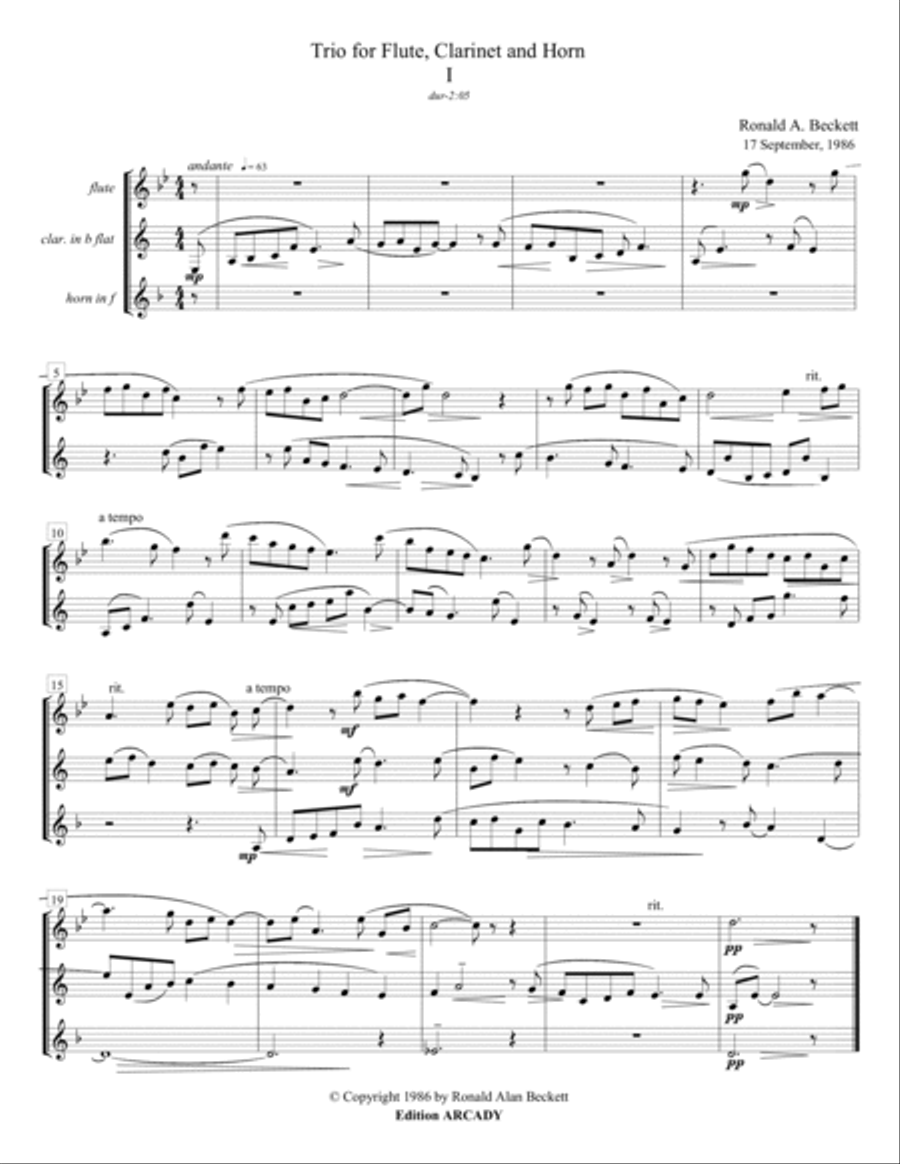 Trio for Flute, Clarinet, and Horn Small Ensemble scores gallery preview page 2