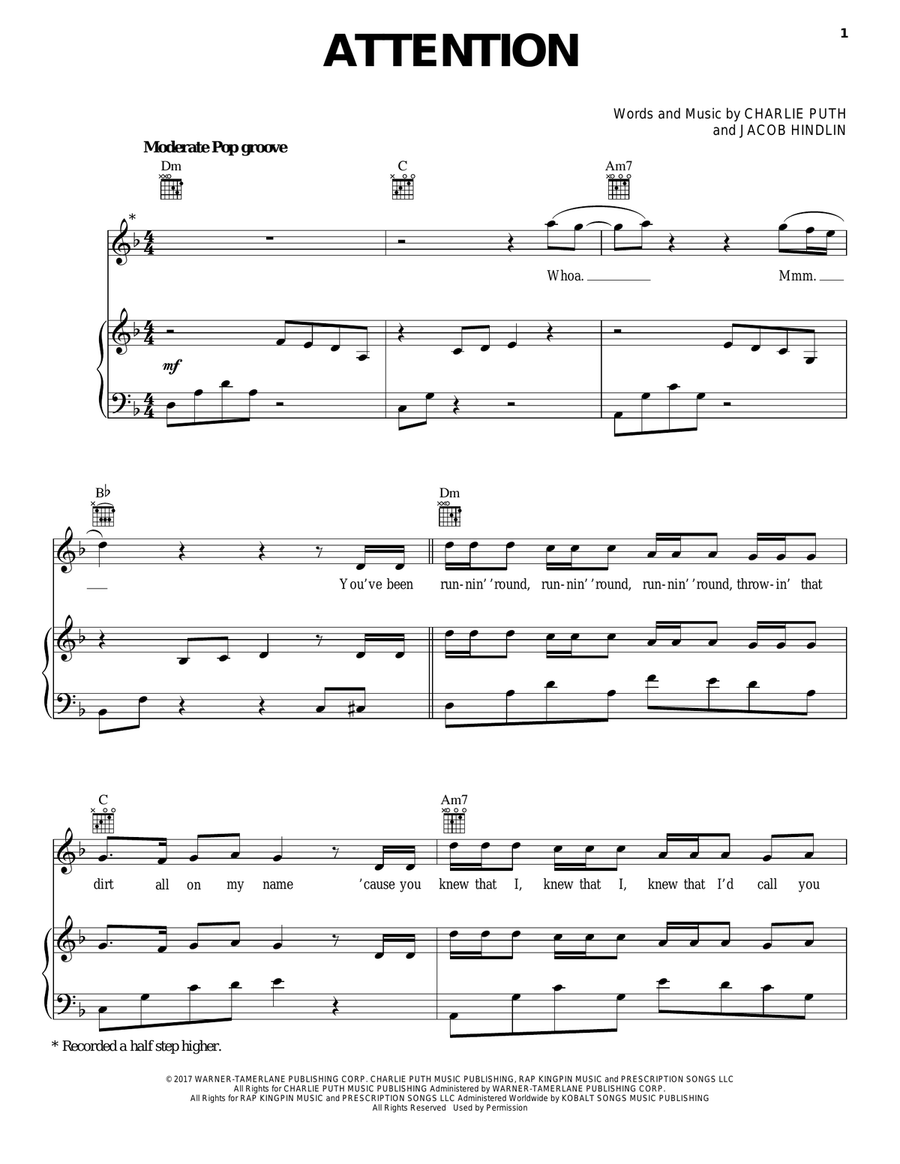 Attention Attention Piano, Vocal, Guitar scores gallery preview page 1