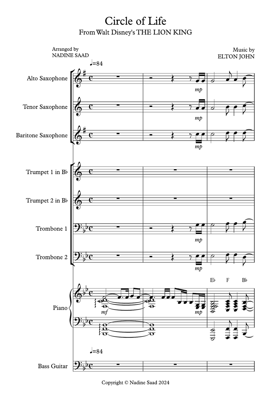 Circle Of Life Concert Band scores gallery preview page 1