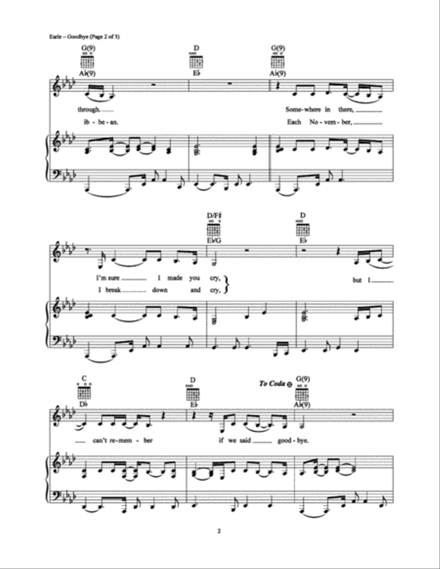 Goodbye Goodbye Piano, Vocal, Guitar scores gallery preview page 2