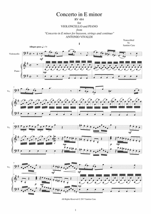 Book cover for Vivaldi - Concerto in E minor RV 484 for Cello and Piano