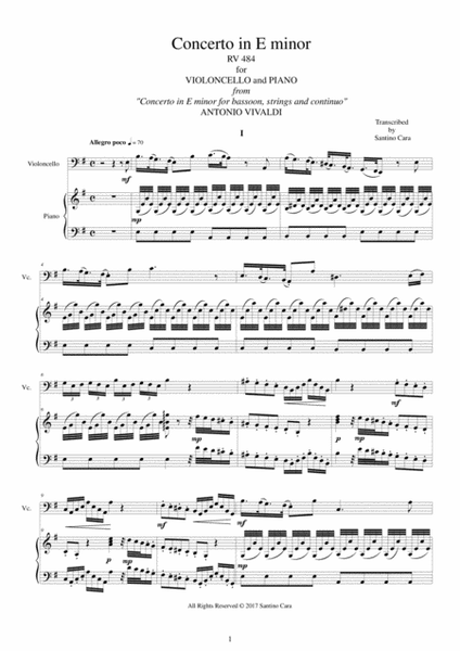 Vivaldi - Concerto in E minor RV 484 for Cello and Piano image number null