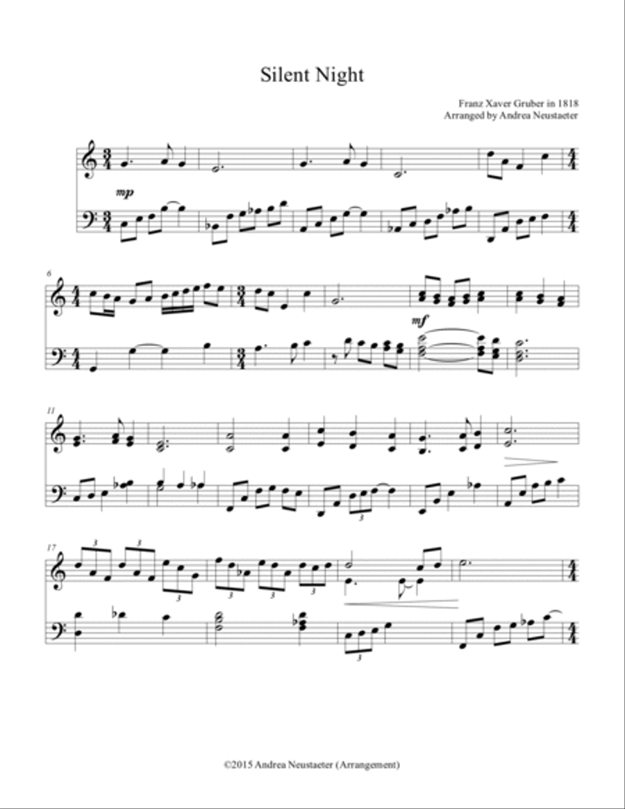 Silent Night Piano Solo scores gallery preview page 2