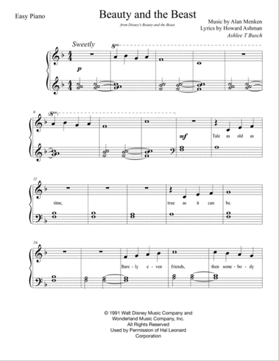 Beauty And The Beast Easy Piano scores gallery preview page 2