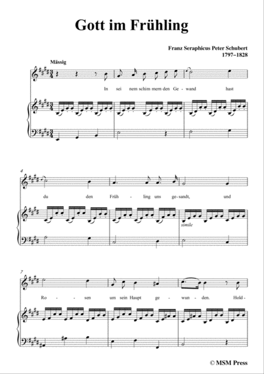 Schubert-Gott im Frühling,in E Major,for Voice&Piano Voice scores gallery preview page 3