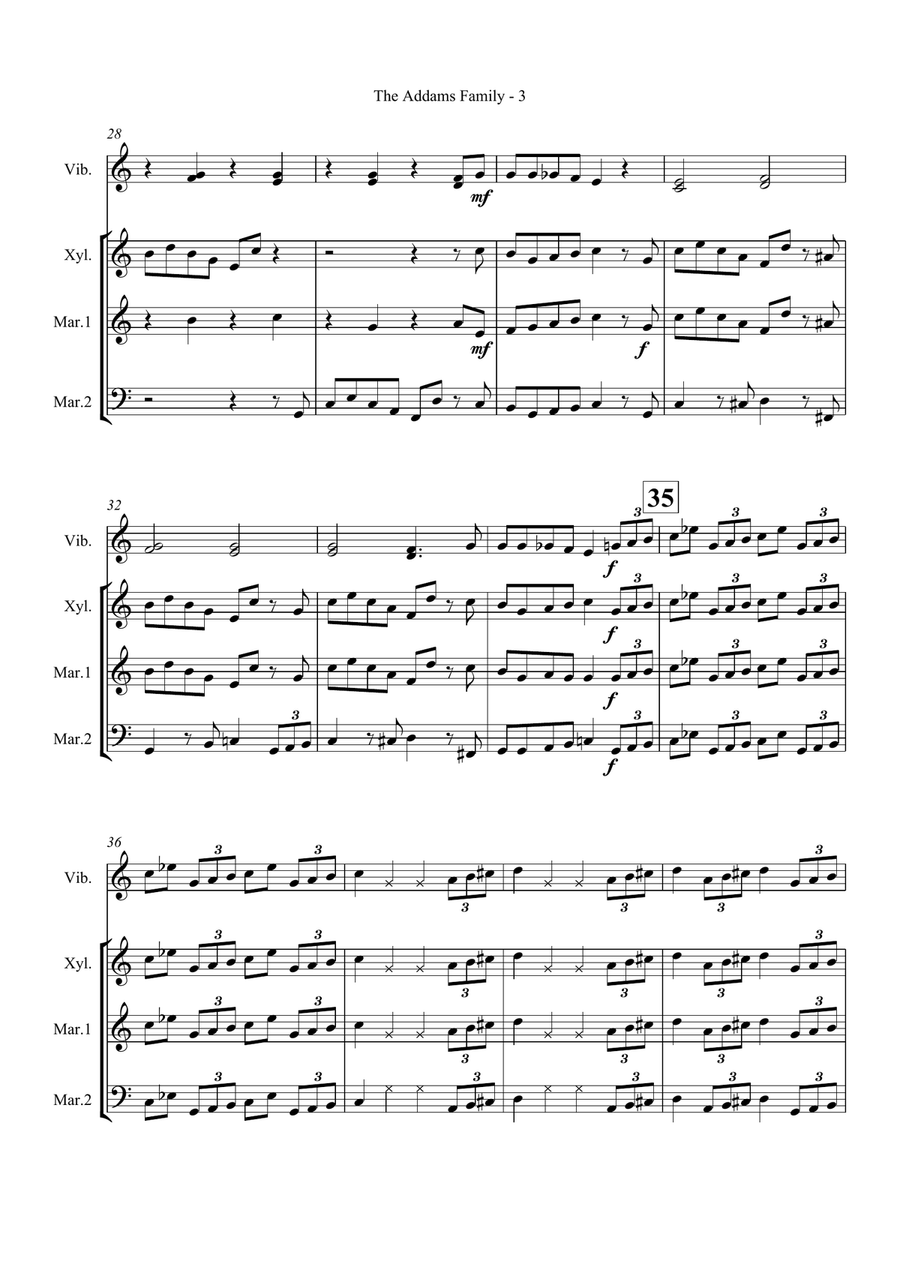 Addams Family Theme Percussion Ensemble scores gallery preview page 5