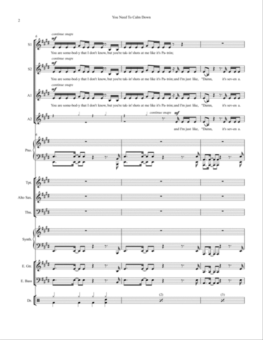 You Need To Calm Down Large Ensemble scores gallery preview page 2