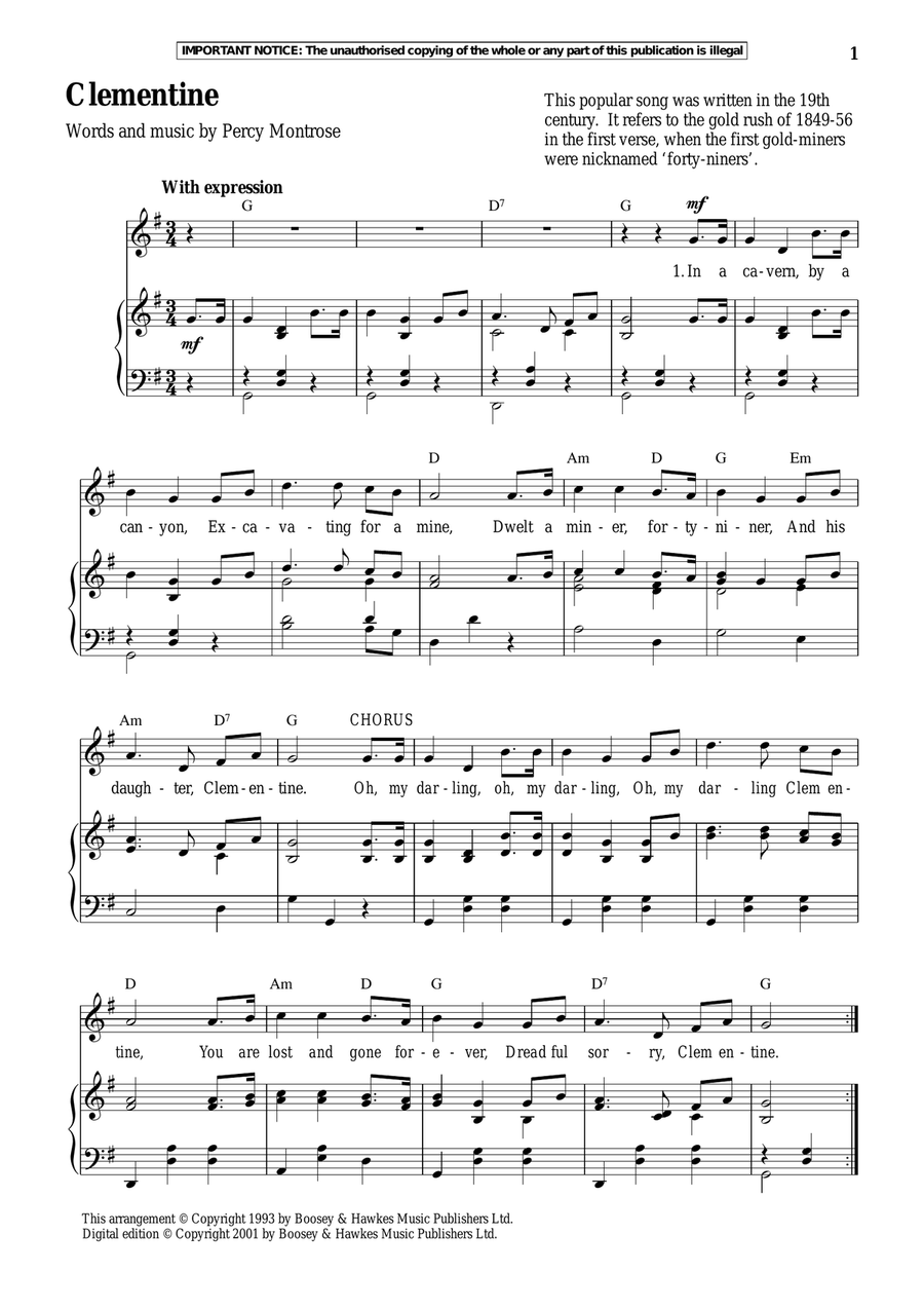 Clementine Piano, Vocal scores gallery preview page 1