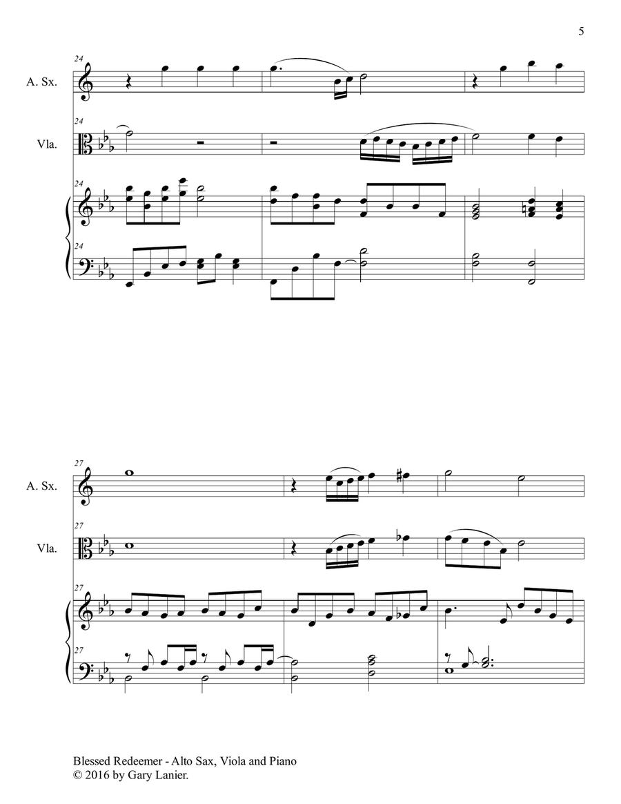BLESSED REDEEMER (Trio – Alto Sax, Viola & Piano with Score/Parts) Alto Saxophone scores gallery preview page 6