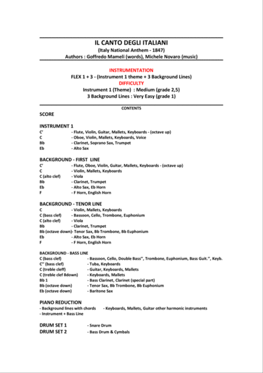 Italian National Anthem (Il canto degli Italiani) Chamber Music scores gallery preview page 2