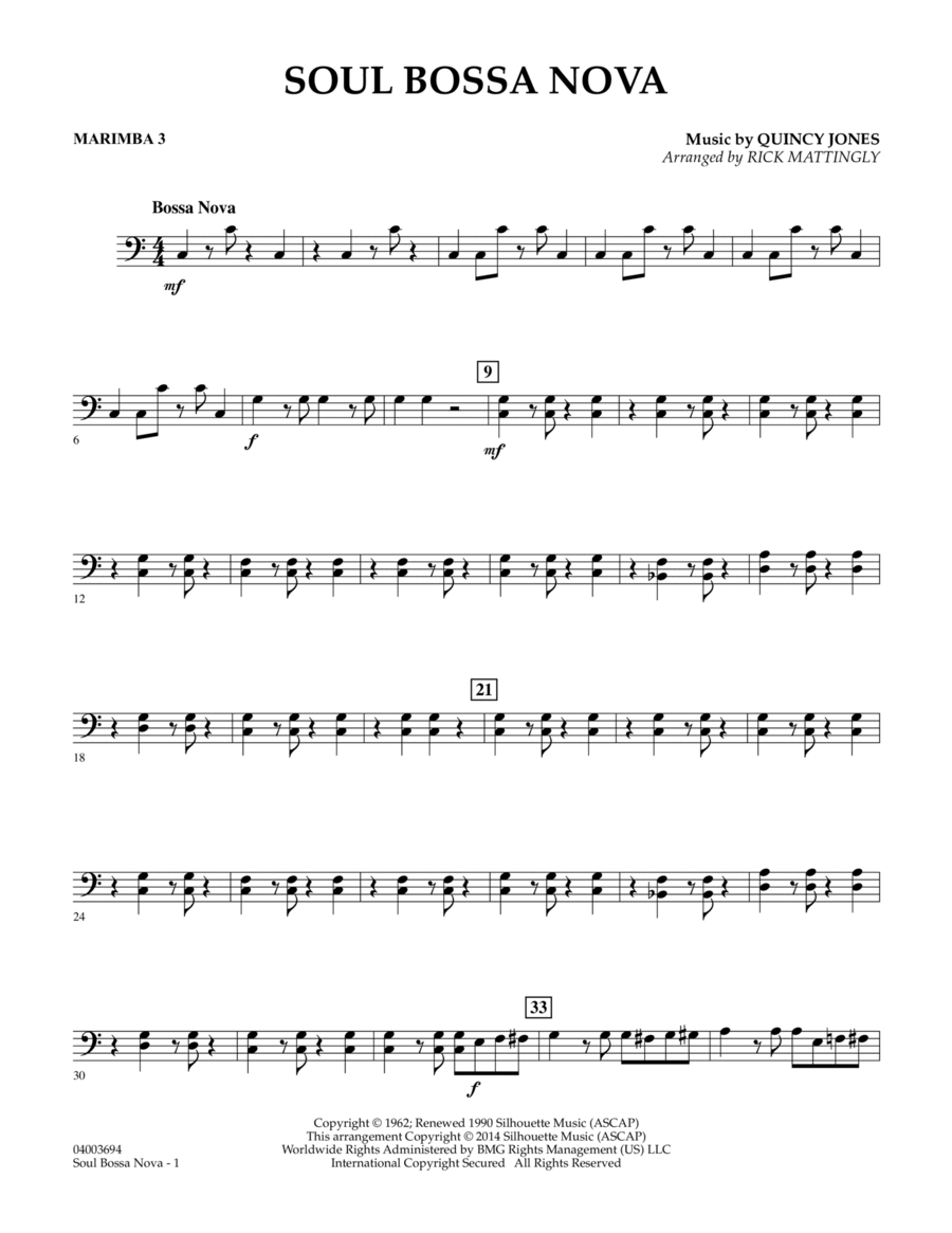 Soul Bossa Nova - Marimba 3 Concert Band scores gallery preview page 1