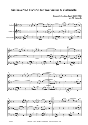 Sinfonia No.5 BWV.791 for Two Violins & Violoncello