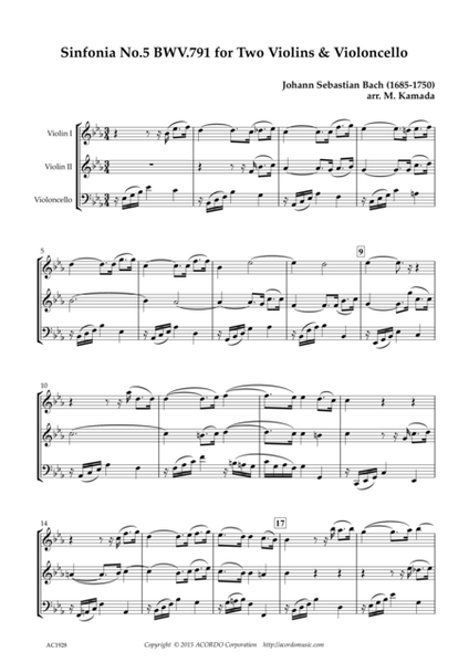 Sinfonia No.5 BWV.791 for Two Violins & Violoncello image number null