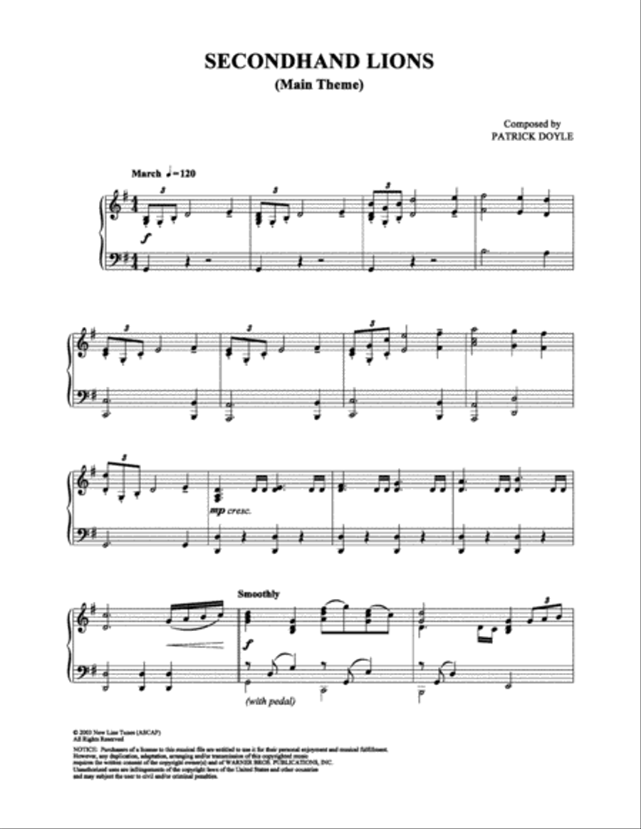 Secondhand Lions (Main Theme) Piano Solo scores gallery preview page 1