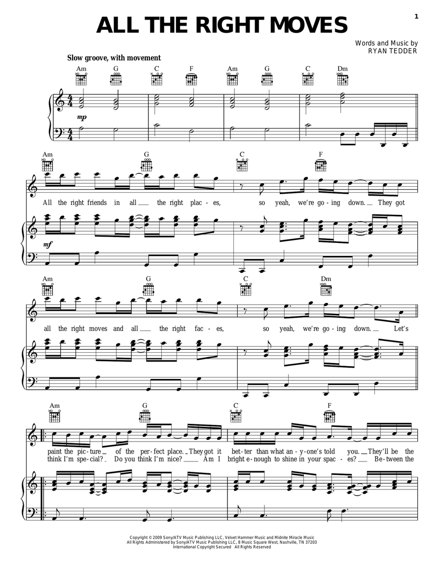 All The Right Moves Piano, Vocal, Guitar scores gallery preview page 1