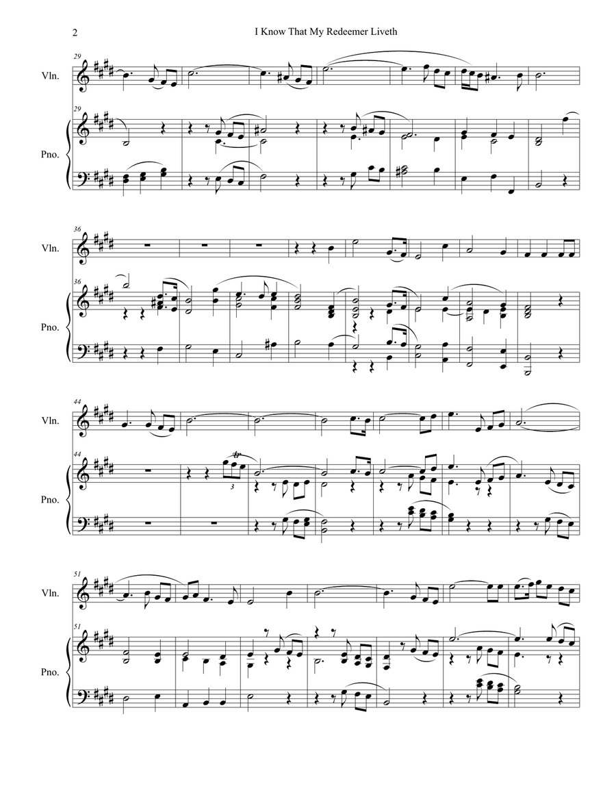 I Know That My Redeemer Liveth (Violin solo and Piano) Violin Solo scores gallery preview page 2