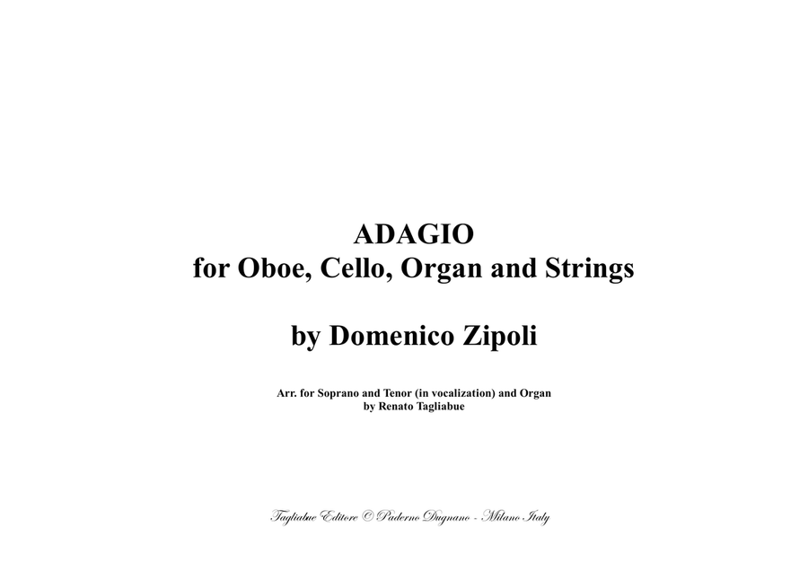 ADAGIO for Oboe, Cello and String by Zipoli - Arr. for Soprano, Tenor (in vocalization) and Organ Piano, Vocal scores gallery preview page 1