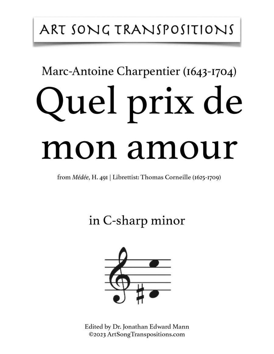 CHARPENTIER: Quel prix de mon amour (transposed to C-sharp minor and C minor) Voice scores gallery preview page 1