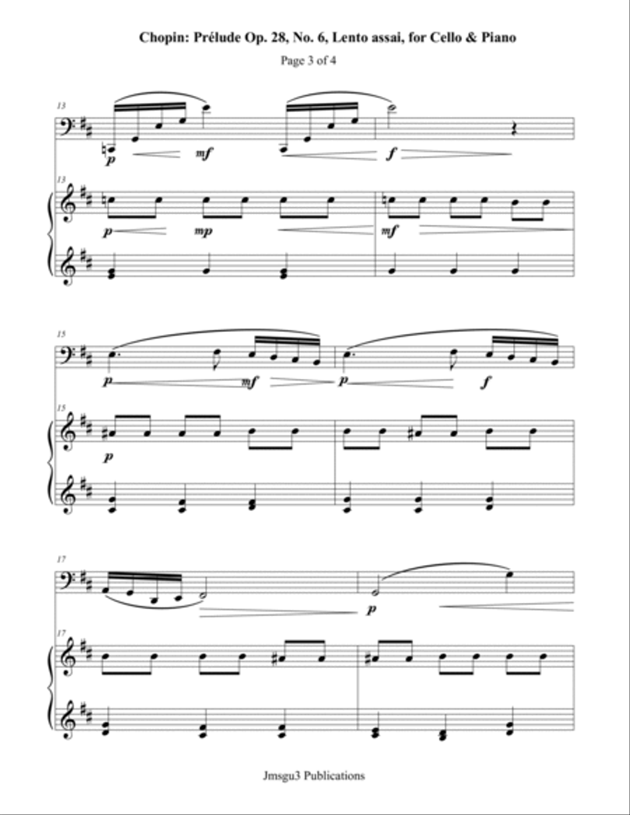 Chopin: Prelude Op. 28 No. 6 for Cello & Piano Chamber Music scores gallery preview page 3