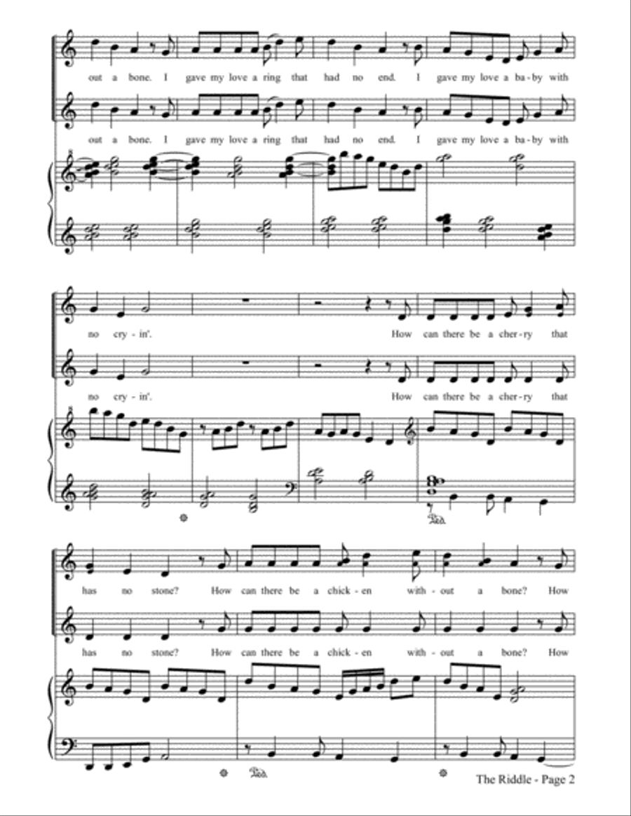 The Riddle (I Gave My Love a Cherry) : 2-part Choir and Piano SA scores gallery preview page 2