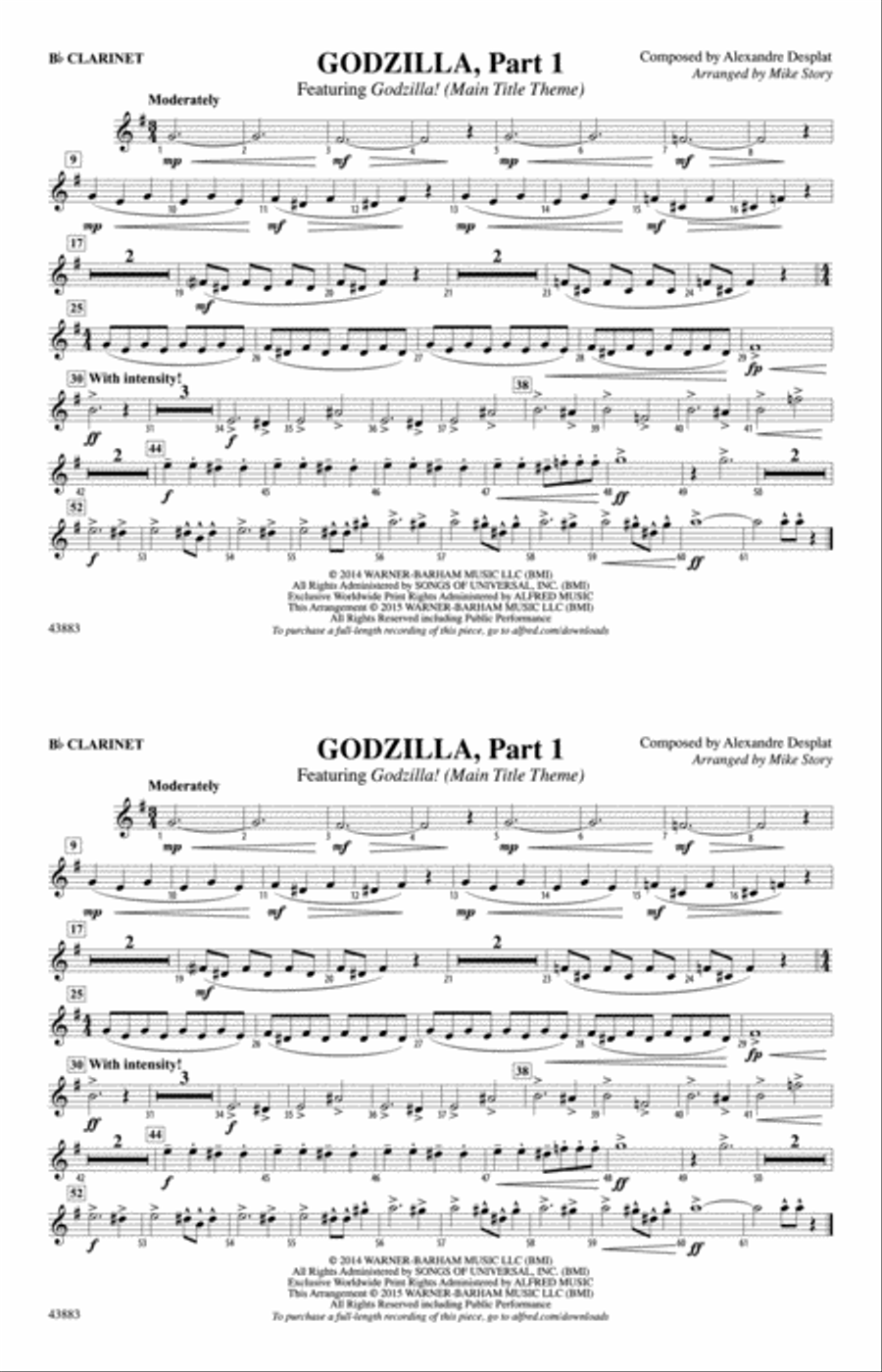 Godzilla, Part 1: 1st B-flat Clarinet Marching Band scores gallery preview page 1