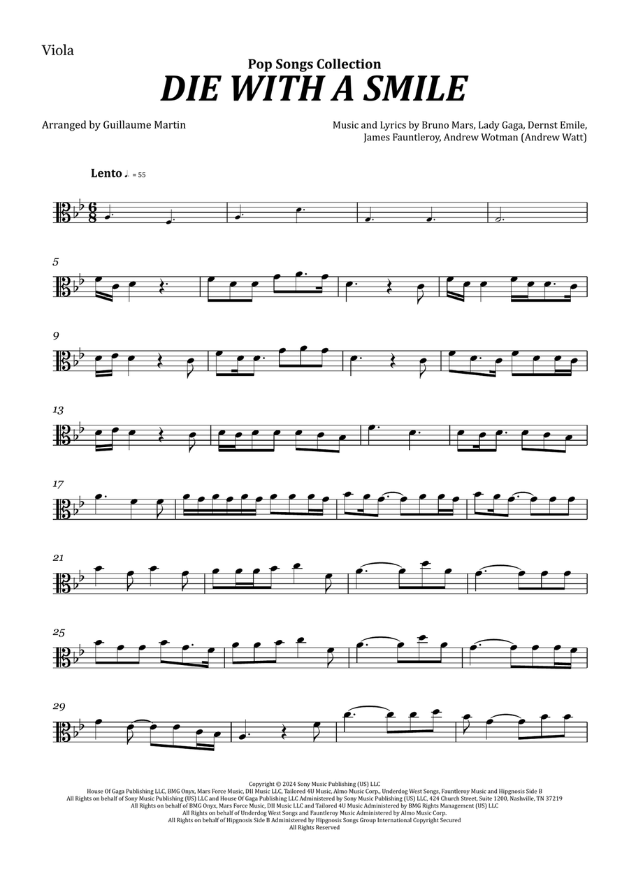Die With A Smile Viola Solo scores gallery preview page 1