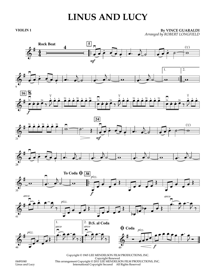 Linus And Lucy - Violin 1 Orchestra scores gallery preview page 1