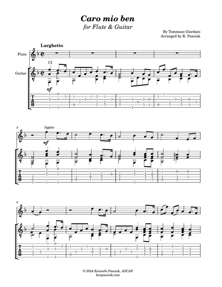 Caro mio ben (for Flute or Violin & Guitar) Chamber Music scores gallery preview page 3