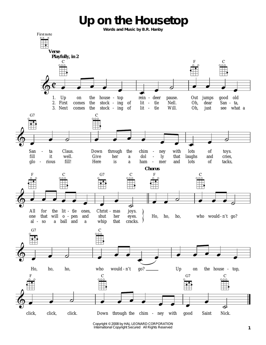 Up On The Housetop Ukulele scores gallery preview page 1