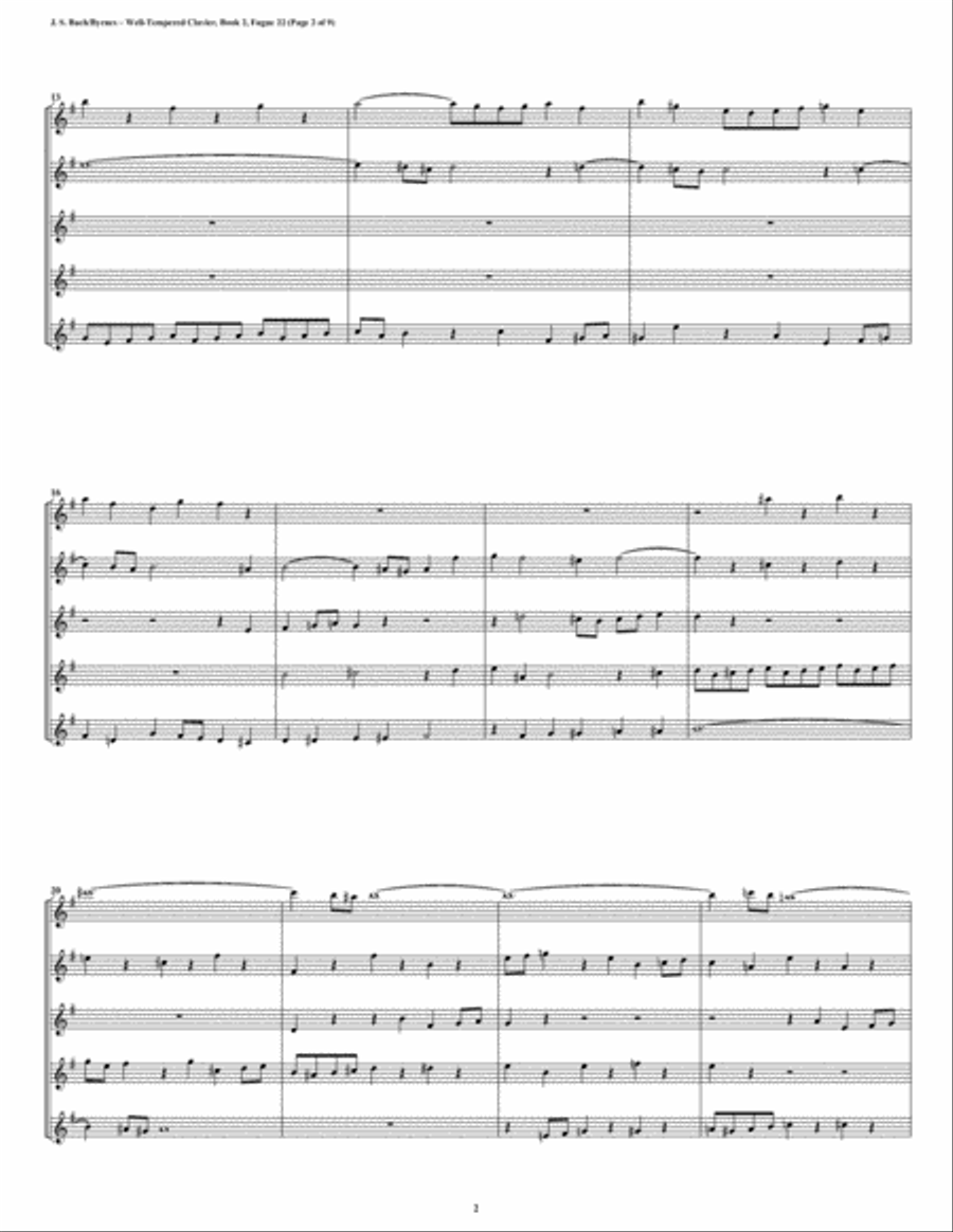 Fugue 22 from Well-Tempered Clavier, Book 2 (Clarinet Quintet) Clarinet Quintet scores gallery preview page 2