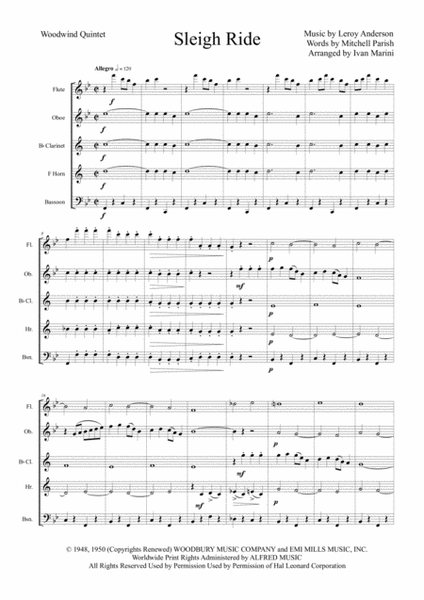 Sleigh Ride - Woodwind Quintet (opt. Alto Sax) image number null