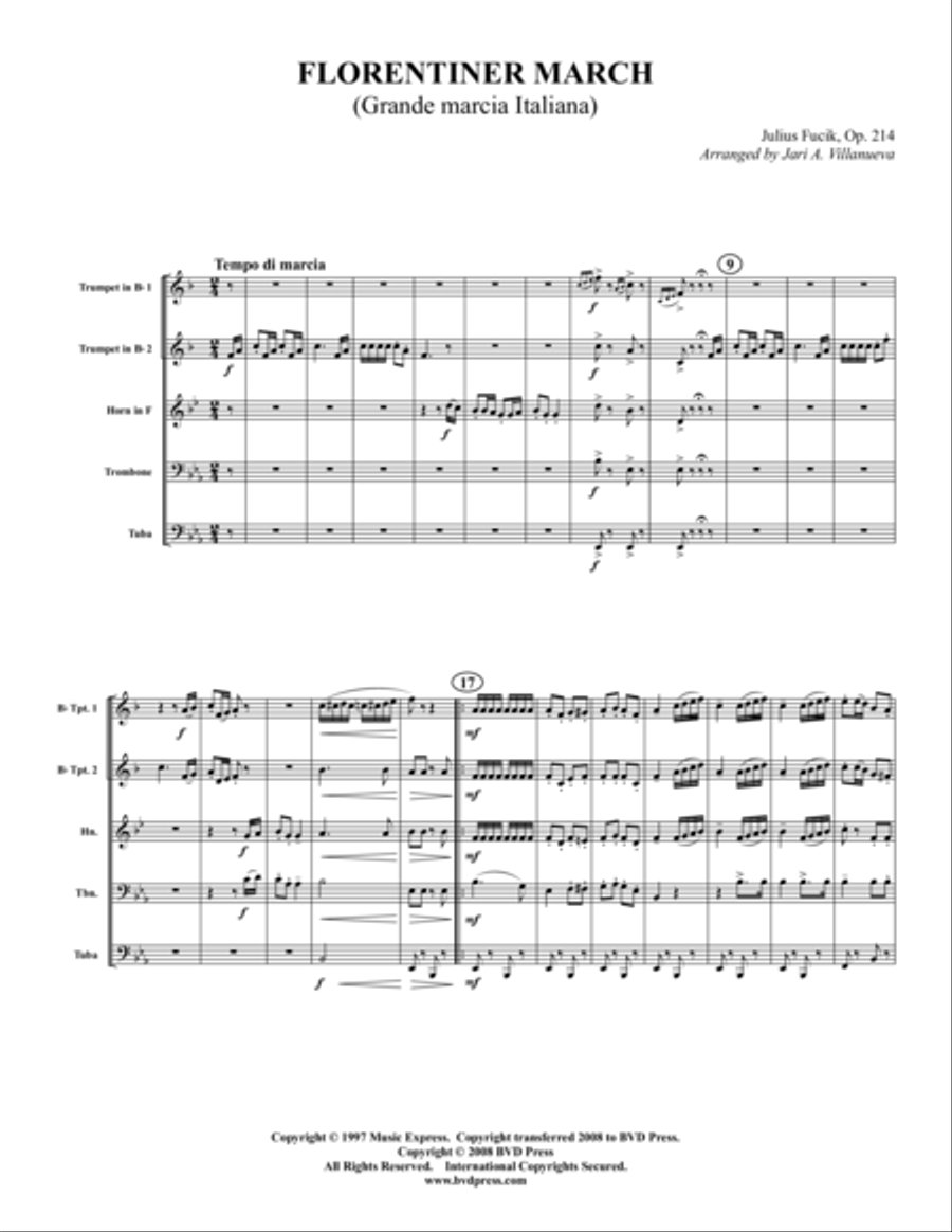 Florentiner March Brass Quintet scores gallery preview page 1