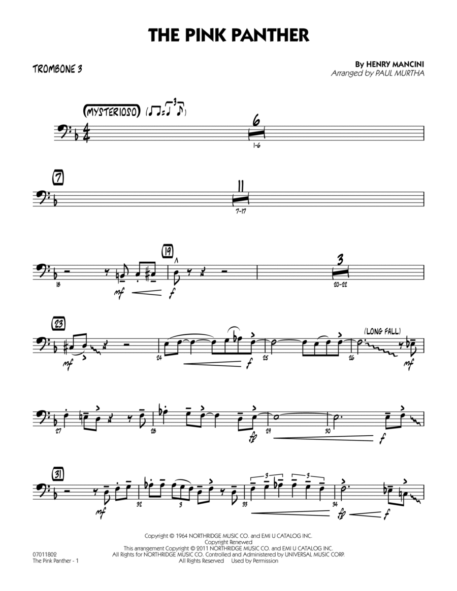 The Pink Panther - Trombone 3 Jazz Ensemble scores gallery preview page 1