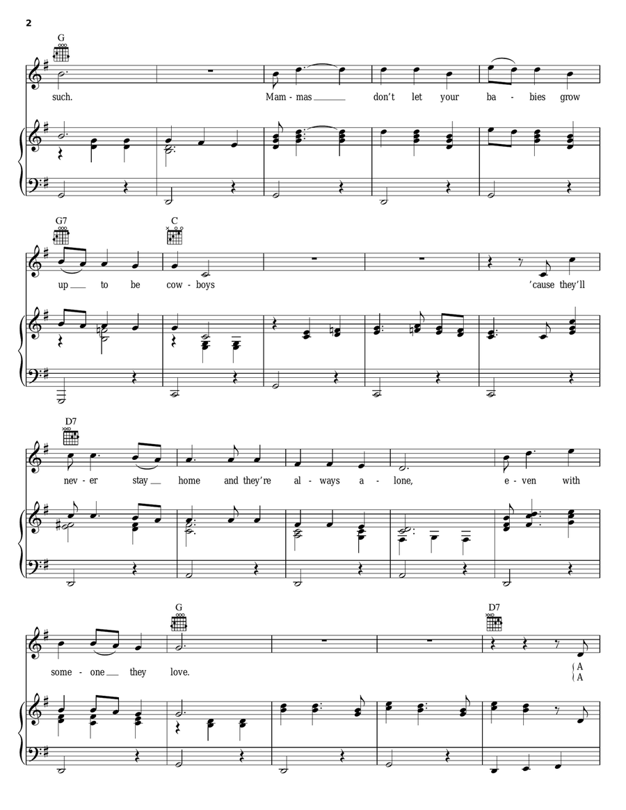 Mammas Don't Let Your Babies Grow Up To Be Cowboys Acoustic Guitar scores gallery preview page 2