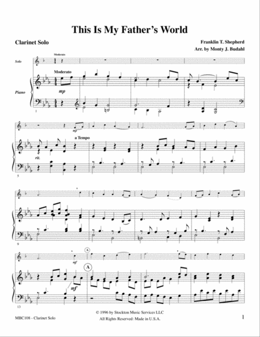 This Is My Father's World Clarinet Solo scores gallery preview page 2