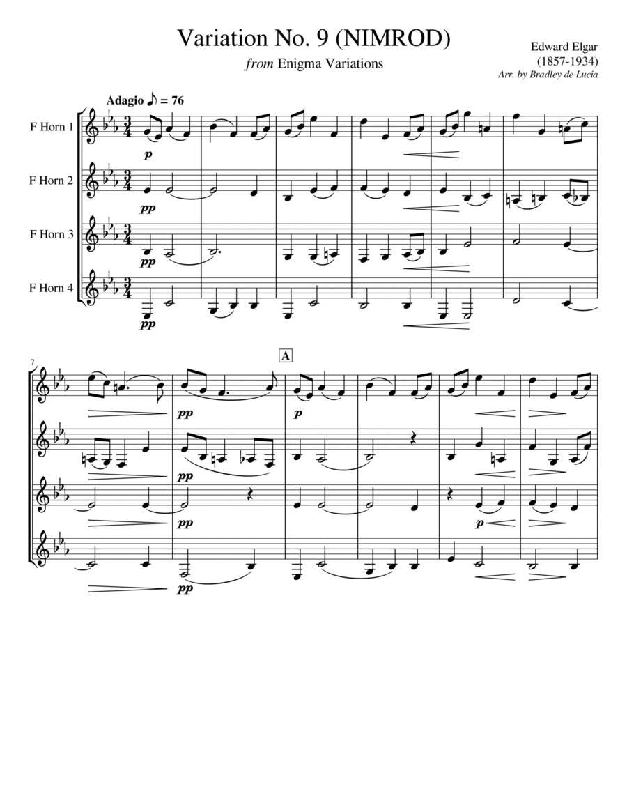 Nimrod - Enigma Variations IX for Horn Quartet French Horn Quartet scores gallery preview page 1