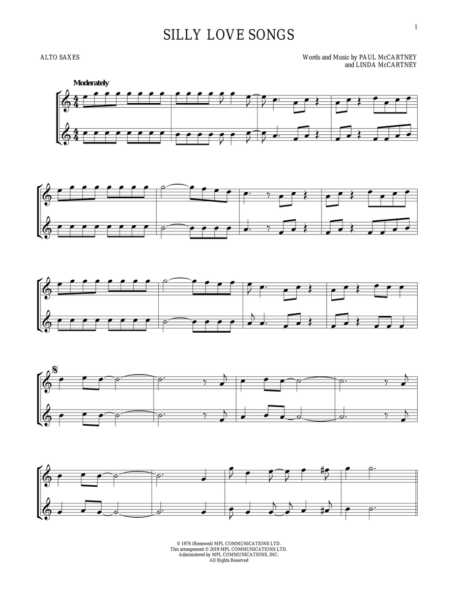 Silly Love Songs Woodwind Duet scores gallery preview page 1