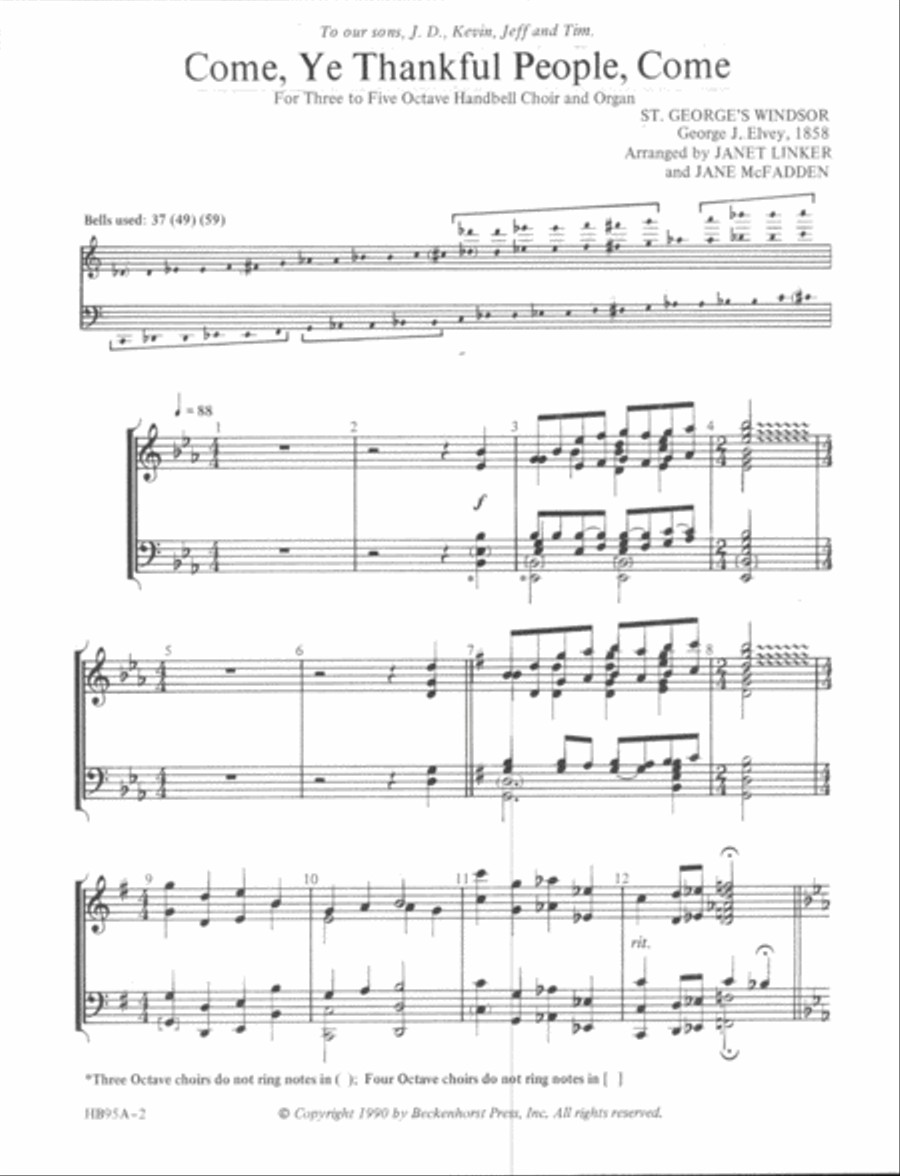 Come, Ye Thankful People, Come - handbell part Handbell Choir scores gallery preview page 2