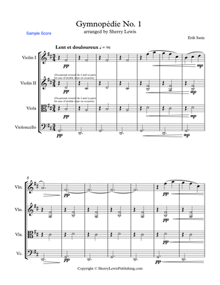 GYMNOPÉDIE NO.1 String Quartet, Intermediate Level for 2 violins, viola and cello