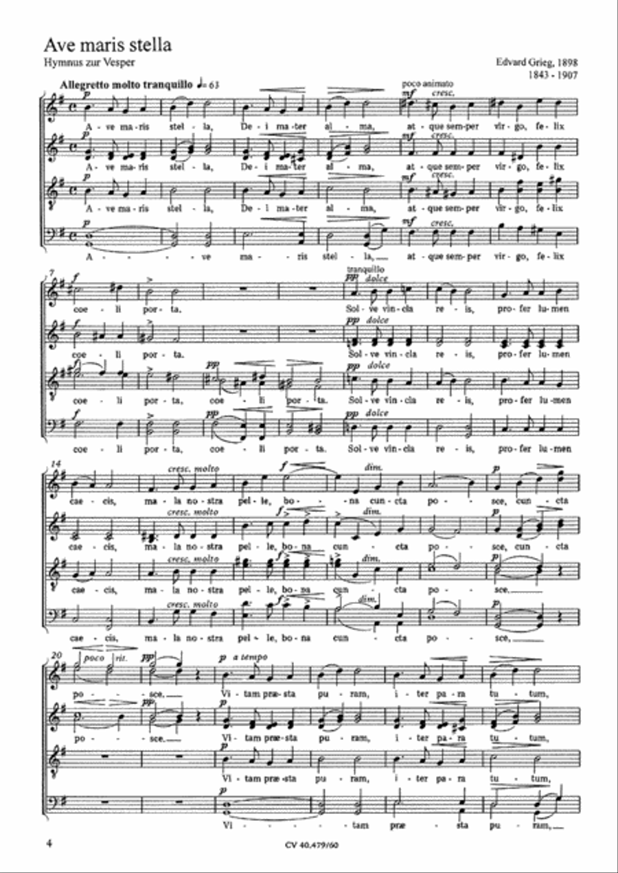 Grieg: Ave maris stella; Mendelssohn: Abendsegen Choir scores gallery preview page 1