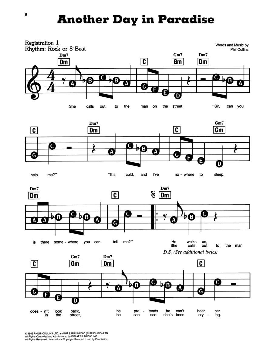 Another Day In Paradise Electronic Keyboard scores gallery preview page 1