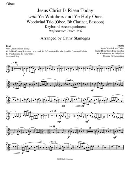 Jesus Christ is Risen Today with Ye Watchers and Ye Holy Ones-Woodwind Trio-Oboe, Clarinet, Bassoon image number null