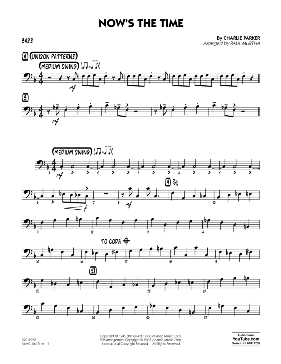 Now's the Time - Bass Part scores gallery preview page 1