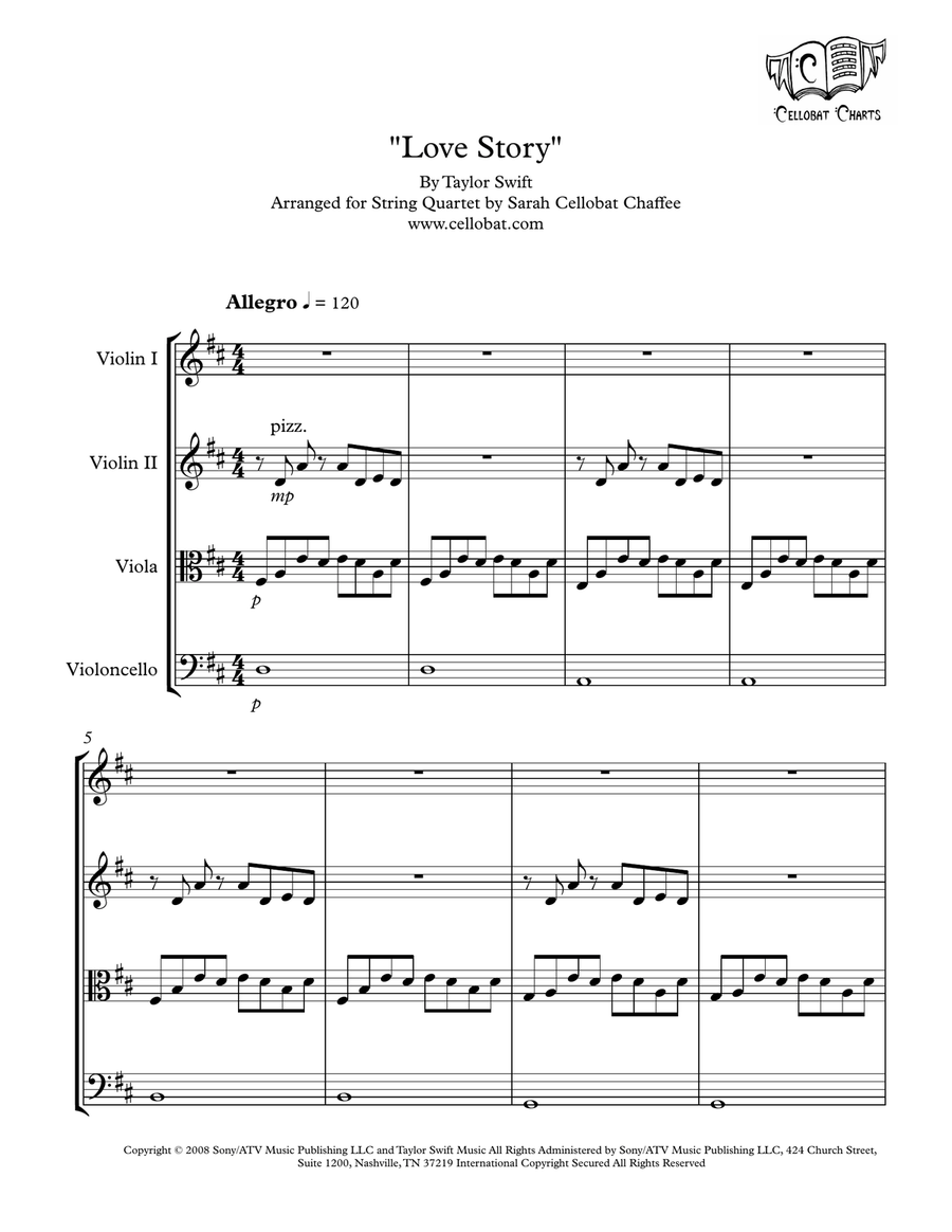 Love Story by Taylor Swift String Quartet - Digital Sheet Music