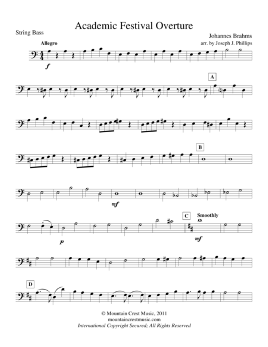 Academic Festival Overture-Bass part String Orchestra scores gallery preview page 1