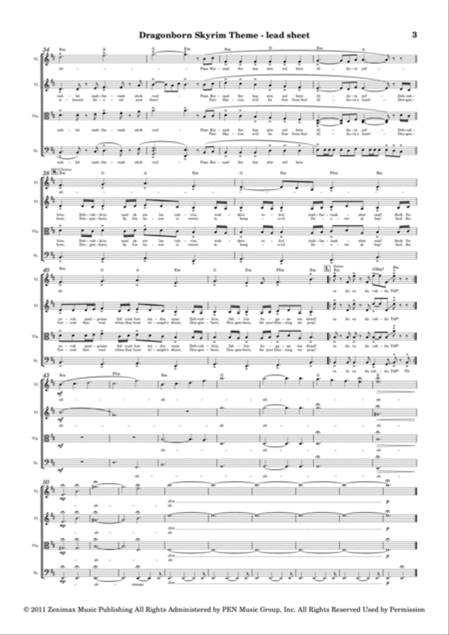 Dragonborn (skyrim Theme) String Quartet scores gallery preview page 3