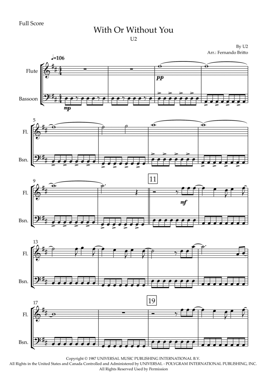 With Or Without You With Or Without You Woodwind Duet scores gallery preview page 1